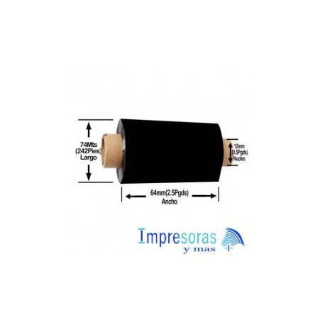 CINTA RIBBON ZEBRA RESINA 5095 64MM X 74MTS 05095GS06407 ESCRITORIO 12 RIBBON