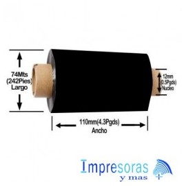 CINTA RIBBON ZEBRA CERA RESINA 3200 110MM X 74MTS 03200GS11007 12 RIBBON