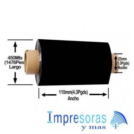 CINTA RIBBON ZEBRA CERA RESINA 6100 110MM X 450MTS 06100BK11045 INDUSTRIAL 6 RIBBON