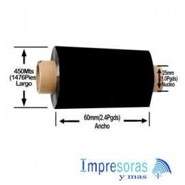 CINTA RIBBON ZEBRA CERA 2000 60MM X 450MTS 02000BK06045 INDUSTRIAL 1 RIBBON