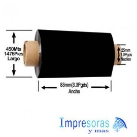 CINTA RIBBON ZEBRA CERA 2000 83MM X 450MTS 02000BK08345 INDUSTRIAL 24 RIBBON