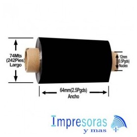 CINTA RIBBON ZEBRA CERA 5319 64MM X 74MTS 05319GS06407 12 RIBBON