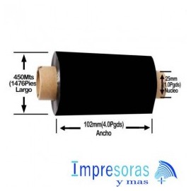 CINTA RIBBON ZEBRA CERA 2000 102MM X 450MTS 02000BK10245 INDUSTRIAL 24 RIBBON