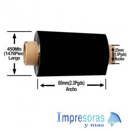 CINTA RIBBON ZEBRA RESINA 5095 60MM X 450MTS 05095BK06045 INDUSTRIAL 6 RIBBON