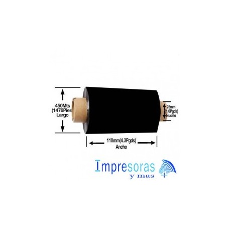 CINTA RIBBON ZEBRA CERA RESINA 6100 110MM X 450MTS 06100BK11045 INDUSTRIAL 6 RIBBON