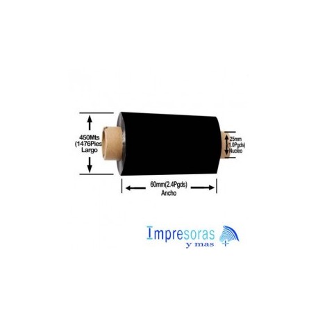 CINTA RIBBON ZEBRA CERA 2000 60MM X 450MTS 02000BK06045 INDUSTRIAL 1 RIBBON